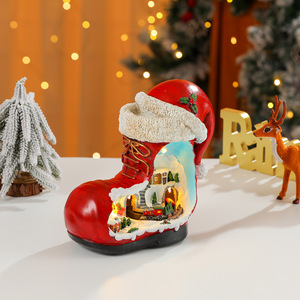 Cross-border creative miniature resin rotating luminous <b>old</b> man music box boot ornament, Christmas gift decoration. - Product Image 3