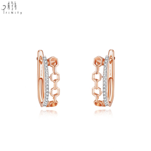 Pendientes de aro con diseño hueco, de oro rosa macizo de 18 quilates, con diamantes naturales auténticos, los más populares y de moda, regalo para mujer, para fiestas. - Product Image 1