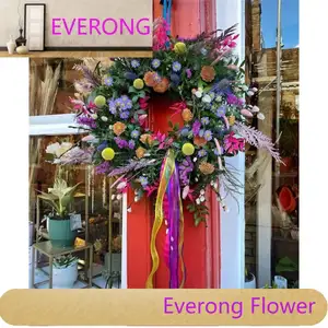 Karangan bunga buatan 50 cm, karangan bunga dekoratif disesuaikan gaya baru karangan bunga hijau untuk pintu depan untuk dinding rumah pernikahan rumah