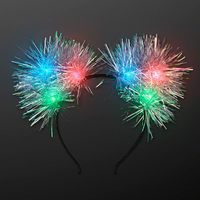 Serre-tête Lumineux à Oreilles de Chat en Guirlande Scintillante avec Pompons pour Noël, Pâques et Remise de Diplôme