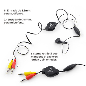 Auricolari audio ELE-GATE da 3,5 mm con microfono e cavo retrattile per dispositivi mobili - Product Image 2