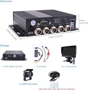 ชุดบันทึกวิดีโอสดในรถยนต์ <span class=keywords><strong>4</strong></span> ช่องทาง ความจุ 256GB ความละเอียด 1080p AHD MDVR พร้อมกล้องสำรองแบบ HD สำหรับรถบัส รถบรรทุก และรถยนต์ พร้อมจอภาพ - Product Image 1