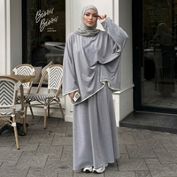 Ensemble 2 Pièces Musulman en Mélange Coton-Polyester Premium pour Femme – Vêtement d'extérieur Élégant & Robe Longue – Tenues Modestes Arabes de Dubaï 2026