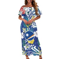 Robes décontractées à manches courtes pour femmes en gros, robe sexy de style Marshallais à sublimation, ensemble deux pièces personnalisé, Puletasi à volants pas cher