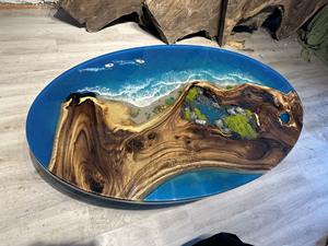 โต๊ะกาแฟเรซิ่นอีพ็อกซี่ลายวิวชายหาด ฐานไม้ธรรมชาติ พร้อมรายละเอียดมหาสมุทรและชายฝั่งที่สมจริง - Product Image 2