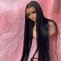 Perruques en cheveux humains abordables, lisses, naturelles d'Inde, avec dentelle frontale transparente HD, pour femmes noires