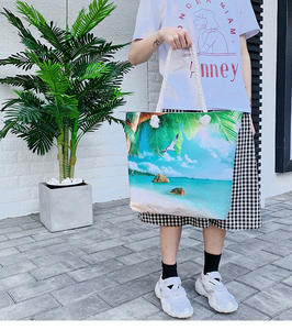 Asiatico <span class=keywords><strong>Zen</strong></span> Bali Smile Face in maglia di poliestere da viaggio da spiaggia Tote Shopping Bag - Product Image 4