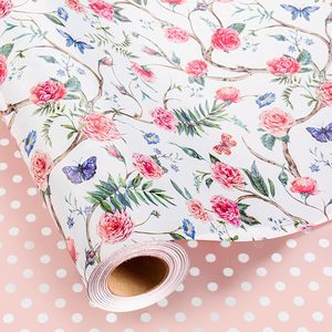 Flyhill Floral <b>Wrapping</b> <b>Paper</b> 17 In X 32.8 Ft Double Side Pink Flowers Butterfly Design Gift Wrap - Product Image 1