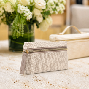 Modern Two-Tone Polyester Textured Fabric Cosmetic Pouch with Gold-Tone Zipper and PU <b>Puller</b> for Daily Makeup Storage - Product Image 6