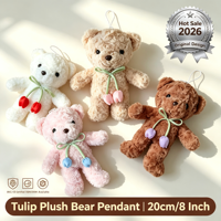 Ours en peluche doux à ruban tulipe, 8 pouces, poupée en peluche à cheveux bouclés, prix pour machine de jeu d'arcade de centre commercial, articles en vente directe