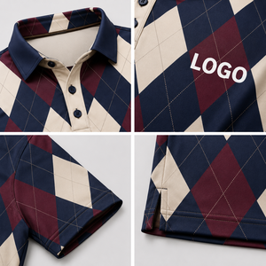 Custom Logo Argyle Golf <b>Polo</b> <b>Shirts</b> for <b>Men</b> Navy <b>Burgundy</b> Diamond Print Short Sleeve Private Label OEM ODM Manufacturer - Product Image 4