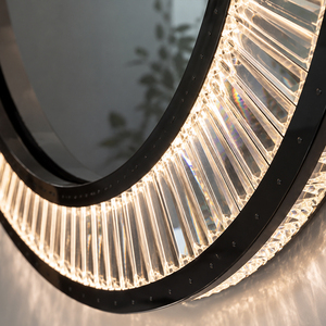 Black Framed Round LED <b>Crystal</b> <b>Mirror</b> For Living Room And Bathroom - Product Image 2