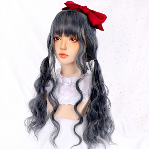 Perruque synthétique de style japonais pour <span class=keywords><strong>femme</strong></span>, cheveux longs bouclés, franges légères, design amincissant le visage, peut être permanentée/teinte, perruque complète ajustable - Product Image 3