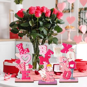 DAMAI Juego de Decoración de Madera para el Día de San Valentín, 8 Piezas, Adorno Colgante en Forma de Corazón, Decoración Romántica para Fiestas, Uso en Interiores - Product Image 4