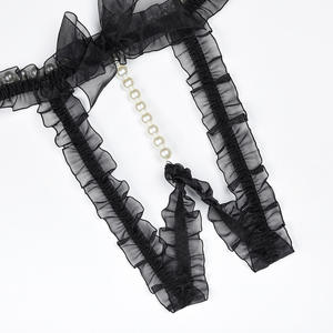 طقم ملابس داخلية مثير من قطعتين من التول الشفاف مع سلسلة لؤلؤ وزخرفة فيونكة، حمالة صدر وسروال داخلي مغري للنساء - Product Image 6