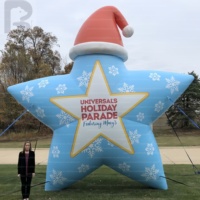 Decorazione gonfiabile a forma di stella a cinque punte blu a LED da 4 m (13 piedi) con motivo a fiocco di neve e cappello da Babbo Natale, stella gigante di Natale per eventi all'aperto