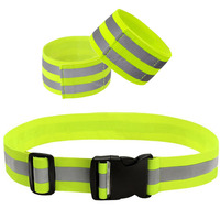 Cinturón de Seguridad Reflectante y Juego de Bandas para Brazos y Piernas, Cinturón Elástico Ajustable con Velcro para Corredores, Ciclistas y Trabajadores al Aire Libre