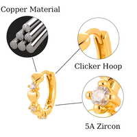 Hengsen Boucles d'oreilles plaquées or 18 carats avec zircone cubique, motifs serpent, papillon, croix, type clicker, pour piercing de lobe, tragus, hélix, cartilage