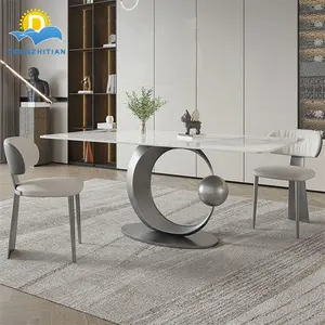 Italian Style Dining Room Set Stainless Steel Marble Top Dining Tables And Chair New Rectangular Dining Table