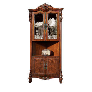 Librería Clásica Real de 4 Puertas, Mueble para Almacenamiento de Vino, Vitrina Alta Dorada, Aparador, Mueble Antiguo de Madera Maciza - Product Image 6