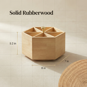 Organizador de Lápices Giratorio Geométrico Multifacético OEM/ODM, Portalápices Hexagonal de Madera de Caucho con Múltiples Compartimentos - Product Image 2
