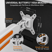 Bras de moniteur en métal facile à assembler, réglable en hauteur, capacité de charge de 12 kg, support d'écran de 17 à 32 pouces pour bureau moderne, maison, bureau de jeu