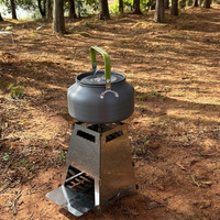Réchaud de camping portable pliable en acier inoxydable avec support, grille et porte-plat pour 1-2 personnes