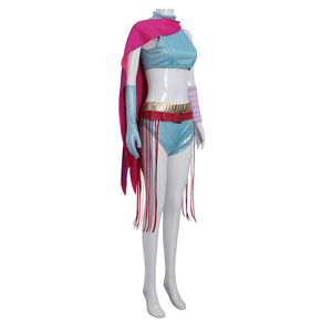 Costume assorti mère-fille inspiré de la <span class=keywords><strong>gazelle</strong></span>, haut court bleu brillant et short avec cape rouge, tenue de fête d'Halloween pour cosplay - Product Image 3