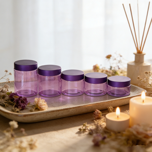 Pots en <span class=keywords><strong>plastique</strong></span> PET givrés vides de 50g-250g (6oz-8oz) pour crème cosmétique et beurre corporel, avec bouchon à vis rose doré et violet - Product Image 6