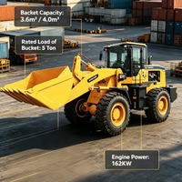 Cargadora de Ruedas de Servicio Pesado de 5 Toneladas con Cucharón Grande, Datos Técnicos Completos, Maquinaria para Construcción, Minería y Carreteras