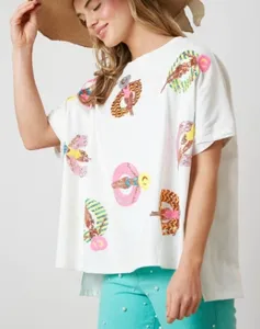 थोक पेशेवर आपूर्तिकर्ता महिलाओं के लिए गोल गर्दन बड़े आकार की टी शर्ट कस्टम लोगो स्पार्कली पूरे सेक्विन डिजाइन टी शर्ट