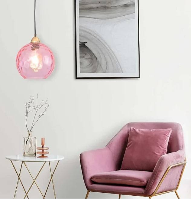 Gold, with pink lampshade and black cable