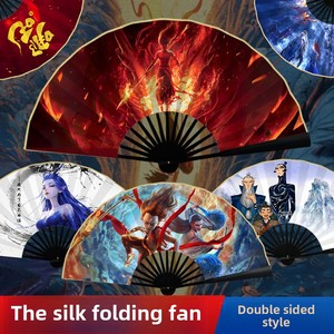 Fatingna, venta al por mayor, abanico plegable de tela de seda impresa de doble cara, Ao <span class=keywords><strong>Bing</strong></span>, dibujos animados, Año Nuevo chino, Nezha Devil Boy, artesanías de bambú - Product Image 5