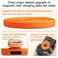 Câble de données USB-C magnétique plat en nylon, 60W PD 240W, charge rapide, avec logo personnalisé, vente en gros, emballage inclus