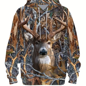 Sweat à capuche pour homme, uni, broderie 3D, pêche, camping, chasse, vêtements décontractés pour l'extérieur, lavable en machine, polyester, poches, coupe ample - Product Image 5