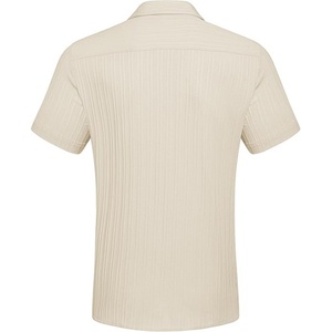 Men's ODM Custom Logo Casual Button <b>Down</b> Shirts Short Sleeve Breathable Stand Collar Textured Summer Beach Shirt with Pocket - Product Image 5