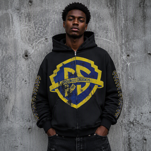 Sudadera con capucha y cremallera personalizada, estilo vintage desgastado, unisex, estilo urbano, rasgada, hip hop, corte holgado, de algodón 100% de alto gramaje, con estampado lavado - Product Image 2