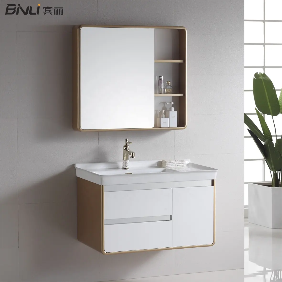 Çin banyo ekipmanları 36 inç büyük depolama dolabı PVC banyo Modern Vanity lavabo