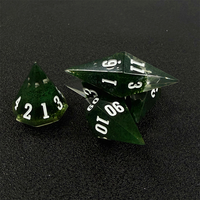 Ensemble de dés polyédriques peints à la main en résine verte fragmentée, écologiques et durables, 7 pièces, avec D20 pour les jeux de rôle de table DND