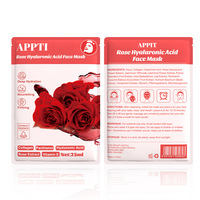 Masque en tissu hydratant et apaisant au collagène, à l'acide hyaluronique et au panthénol, à la rose, pour usage quotidien, marque privée, OEM ODM, 25ml