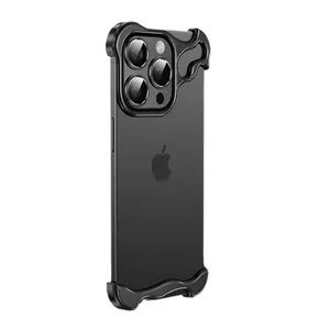 Metal Irregular Zinc Alloy Bumper Phone Case For iPhone 15 Pro Max 14 Plus 13 12 Corner Pads Lens Film Protection Cover Case
