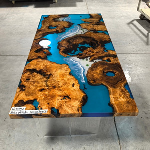 Tavolo da Pranzo Artigianale di Alta Gamma in Legno di Noce con Resina Epossidica Blu Oceano, Vendita Diretta dalla Fabbrica - Product Image 4