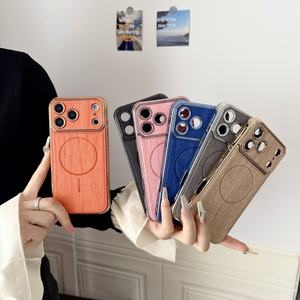 Coque de téléphone magnétique en cuir grainé électroplaqué avec texture pour iPhone 17 Air 16 15 <span class=keywords><strong>Pro</strong></span> Max, coque arrière de conversion originale en TPU - Product Image 1