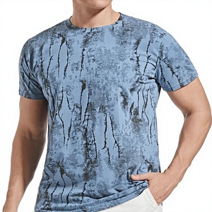 Men's Blue <b>Tie</b>-Dye Print Short Sleeve O-Neck T-Shirt Slim Fit Quick Dry Casual <b>Knitted</b> Polyester Shirt - Product Image 1