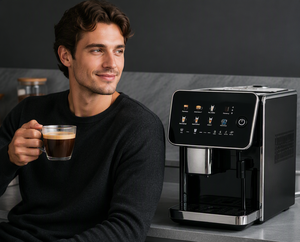 Macchina per Espresso Newle OEM con Macinacaffè, Funzioni <span class=keywords><strong>Ristretto</strong></span> e Macchiato, Montalatte, Schermo Touch, Finitura Cromata Nera - Product Image 6