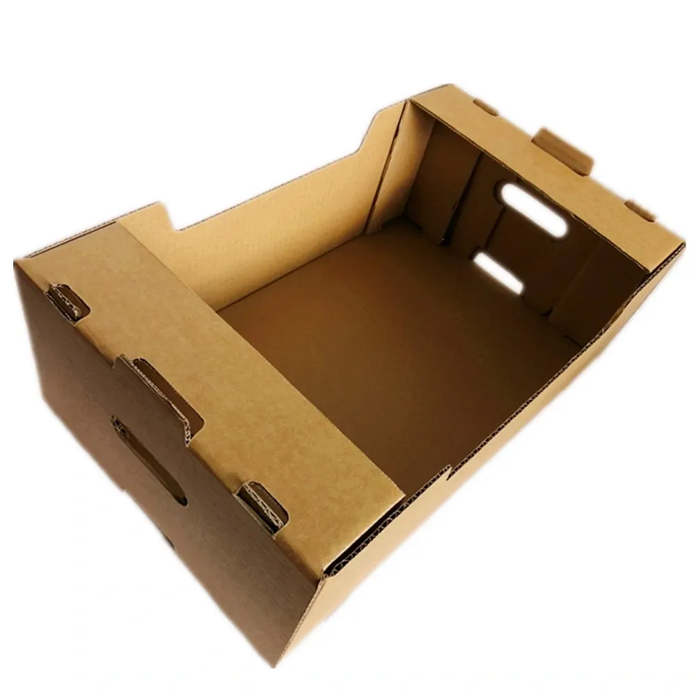 カスタムデザインフレキソプリントリサイクルブラウンクラフト紙段ボール野菜フルーツ段ボールカートンボックスを生産