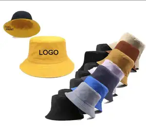 High Quality Custom Beach Fishing Cap Sun Protection Cotton Gorras Embroidery Reversible Fisherman Outdoor Bucket Hat
