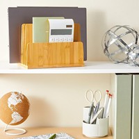 Organizador de escritorio de madera de bambú de gran capacidad Hostk, soporte de almacenamiento pulido para suministros de oficina, estante de archivos, caja de papel para uso doméstico