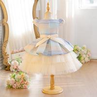 Vestido de tutú para niñas, con degradado de color, decoración floral en la cintura, falda de tul multicapa, atuendo formal para cumpleaños, niña de las flores, escenario o evento.