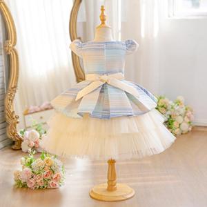Vestito Tutu da Festa per <span class=keywords><strong>Bambine</strong></span>, Colore Sfumato, Decorazione Floreale in Vita, Gonna in Tulle Multistrato, Abito Formale per Compleanno, Damigella, Spettacoli Teatrali - Product Image 4